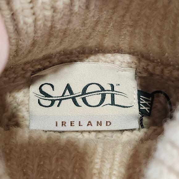 Saol Ireland Womens 2XL 100% Merino Wool Cableknit Turtleneck Pullover Sweater - Picture 6 of 13